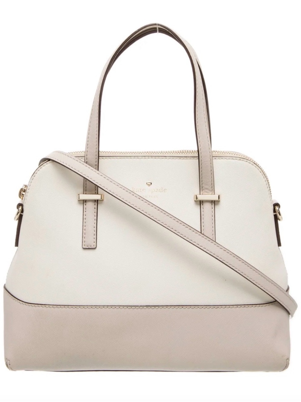 kate spade Two-Tone Cream and Taupe Dome Satchel with Crossbody Strap